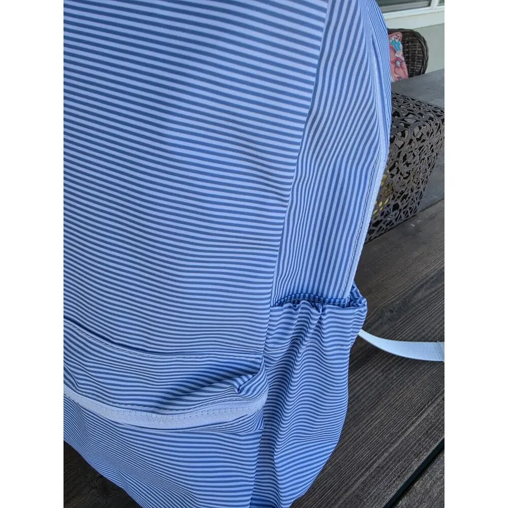 NEW Apple of my Isla Striped Blue backpack wipeable/ drink holder